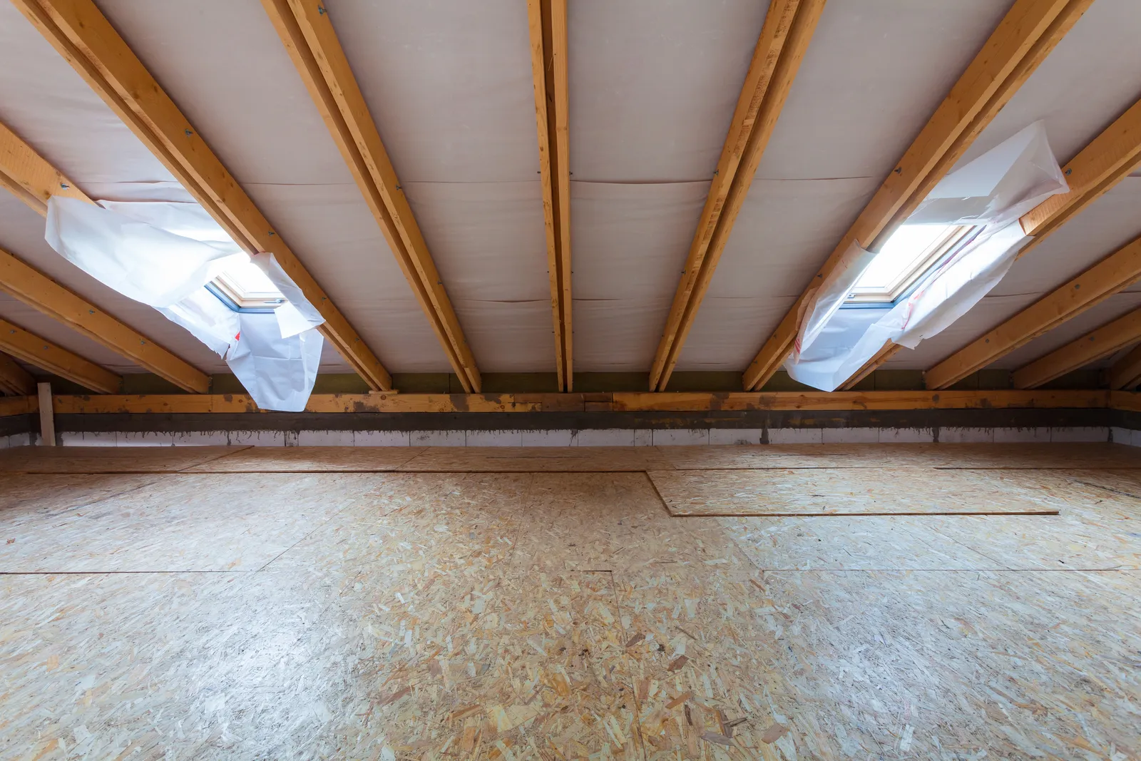 Loft boarding boarded loft floor with roof windows