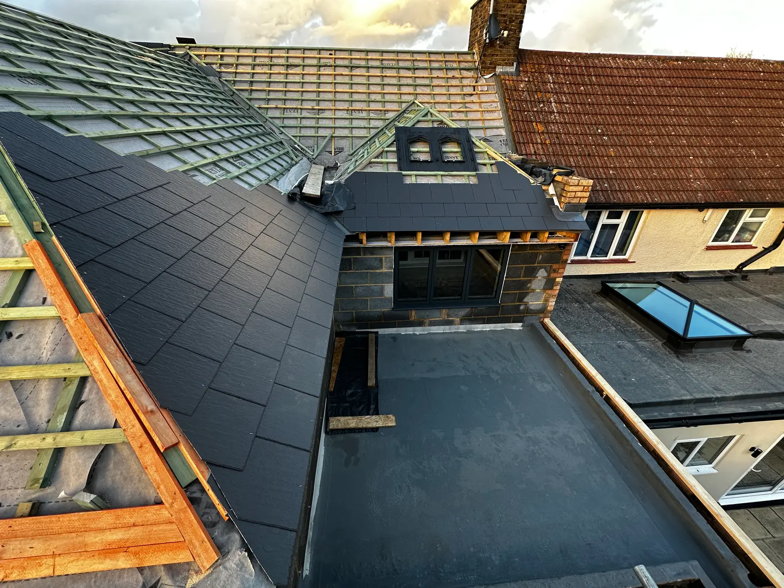 Tiled slate natural slate roof flat extension